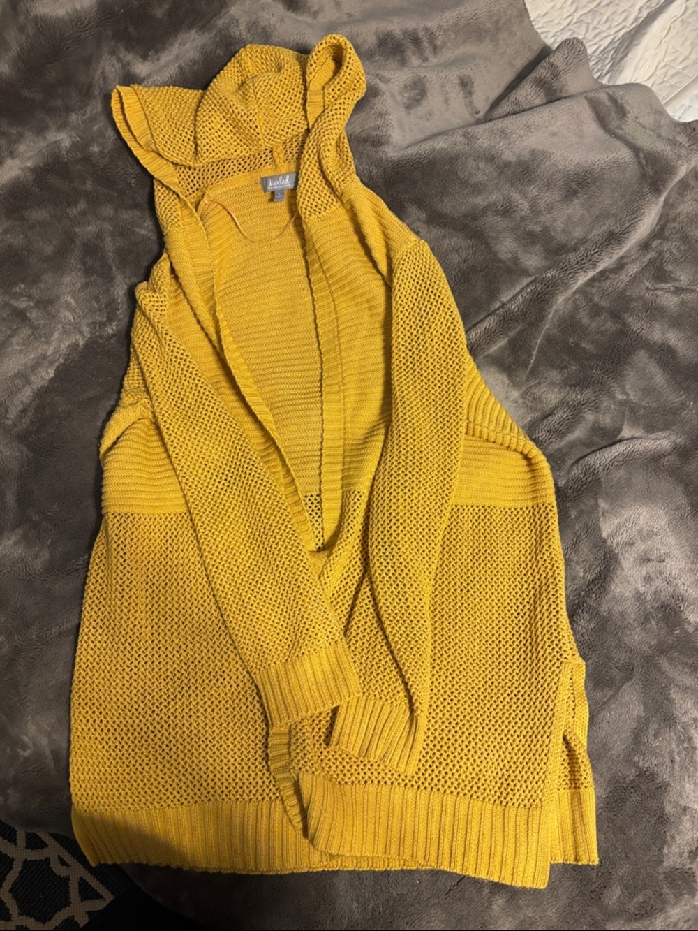 Marled  Girl Hooded Open-Knit xl Cardigan in Mustard